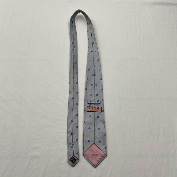 Thomas Pink Silk Tie Mens Gray Blue Polka Dot Classic Woven England Business - Picture 10 of 12